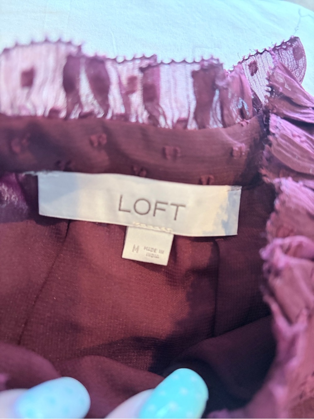 LOFT Plum Ruffle Swiss-Dot Blouse - Picture 6 of 7